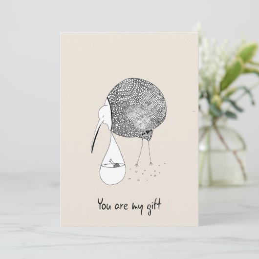 Met de hand getrokken Wenskaart Kiwi Bird die Baby Kaart (Staand voorkant)