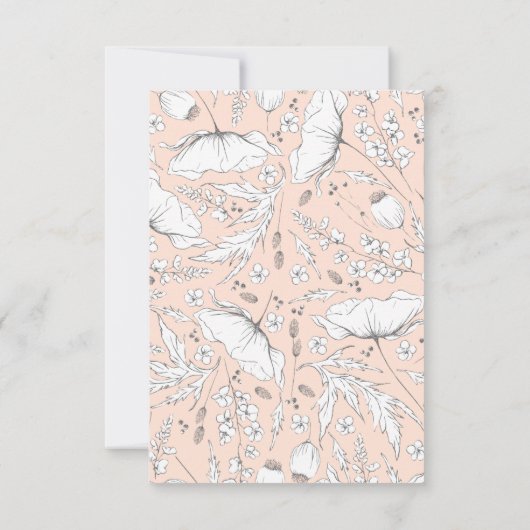 Met de hand getrokken wilde bloemen Lichte Perzikk RSVP Kaartje (Achterkant)