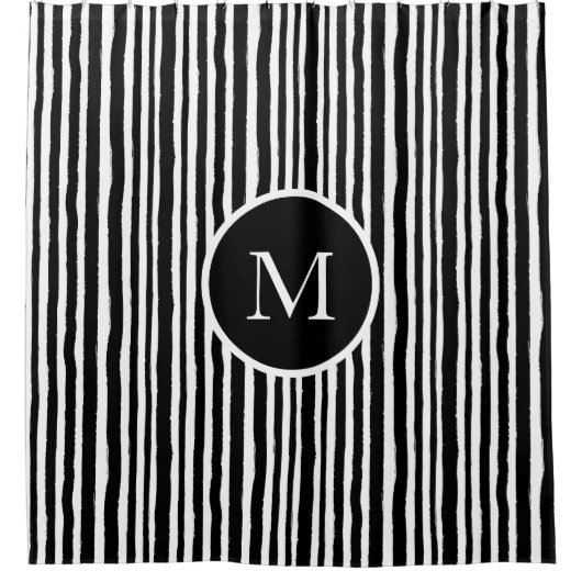 Met de hand getrokken zwarte en witte strepen mono douchegordijn (Voorkant)