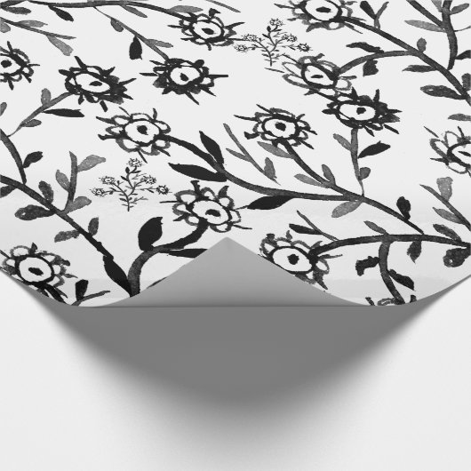 Met de hand getrokken zwarte witte waterverven cadeaupapier (Hoek)