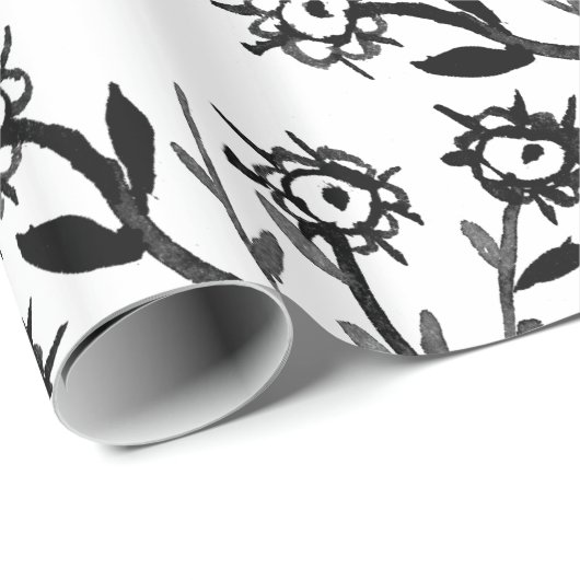Met de hand getrokken zwarte witte waterverven cadeaupapier (Rol Hoek)