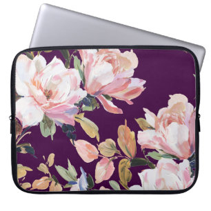 met de hand geverfde bloemkool, floral, waterverf, laptop sleeve