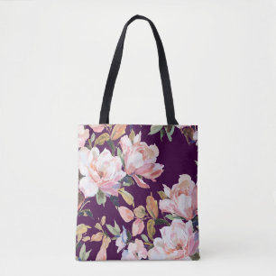 met de hand geverfde bloemkool, floral, waterverf, tote bag
