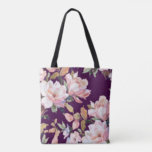 met de hand geverfde bloemkool, floral, waterverf, tote bag (Achterkant)