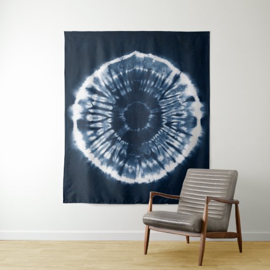 Met de hand geverfde indigo blue shibori-cirkel wandkleed (In situ)