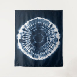 Met de hand geverfde indigo blue shibori-cirkel wandkleed