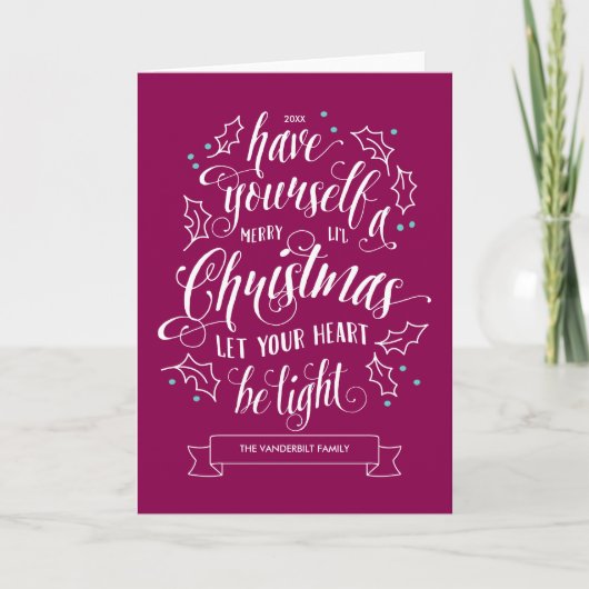 Met de hand Lettered Merry Li'l Kerstna het groet Feestdagen Kaart (Voorkant)