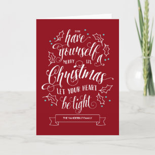 Met de hand Lettered Merry Li'l Kerstna het groet Feestdagen Kaart