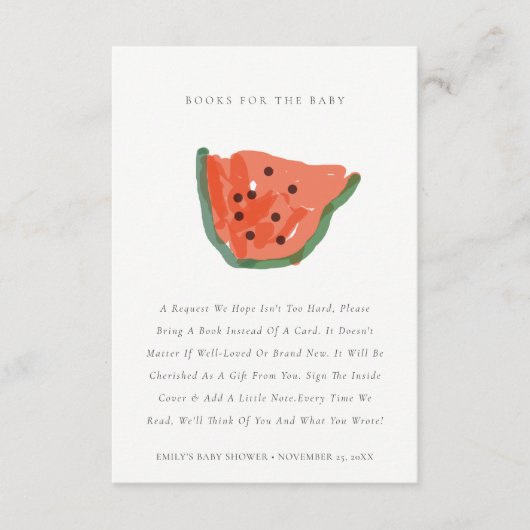 met de hand opgestelde watermeloenboeken voor Baby Informatiekaartje (Voorkant)