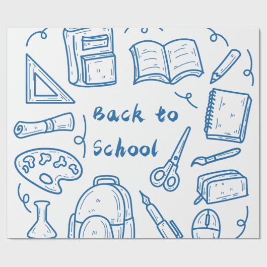 Met de hand teruggetrokken naar schooldoodle blauw cadeaupapier (Vlak)