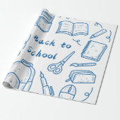 Met de hand teruggetrokken naar schooldoodle blauw cadeaupapier (Uitgerold)