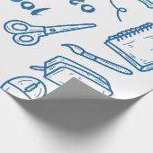 Met de hand teruggetrokken naar schooldoodle blauw cadeaupapier (Hoek)