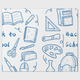 Met de hand teruggetrokken naar schooldoodle blauw cadeaupapier