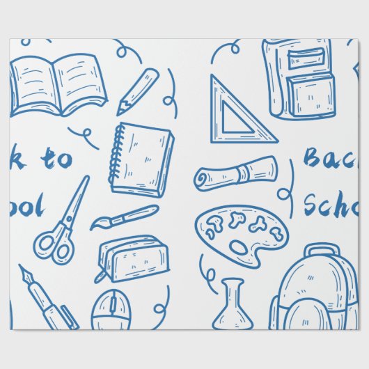 Met de hand teruggetrokken naar schooldoodle blauw cadeaupapier (Zoom)