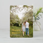 Met de hand uitgeruste Gold Script-fotoPasen Folie Feestdagenkaart (Staand Voorkant)