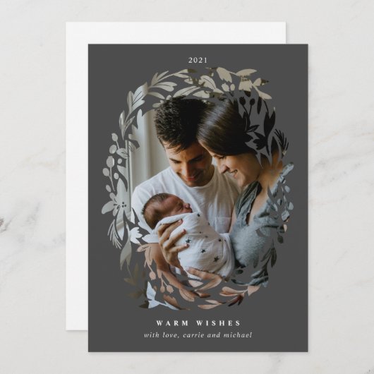 Met de hand uitgetrokken Cutout Wreated Lijst Gray Feestdagenkaart (Voorkant / Achterkant)