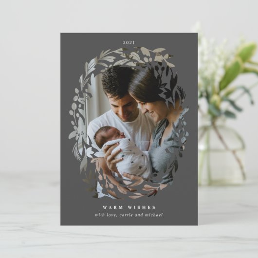 Met de hand uitgetrokken Cutout Wreated Lijst Gray Feestdagenkaart (Staand voorkant)