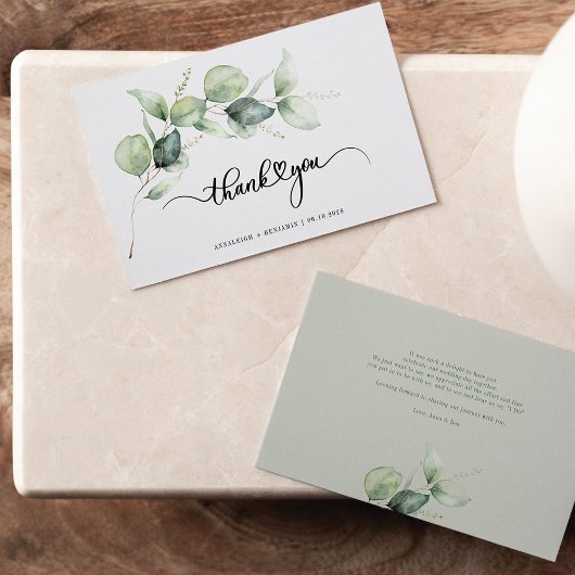 Met de hand uitgezette Eucalyptus Wedding Dank je Notitiekaartje