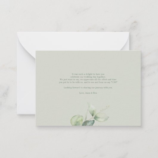 Met de hand uitgezette Eucalyptus Wedding Dank je Notitiekaartje (Achterkant)