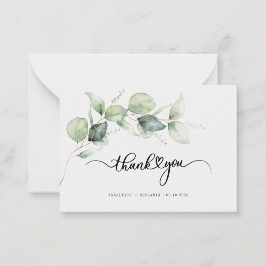 Met de hand uitgezette Eucalyptus Wedding Dank je Notitiekaartje (Voorkant)