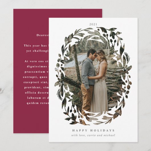 Met de hand uittreksel Wreated Lijst White Holiday Feestdagenkaart (Voorkant / Achterkant)