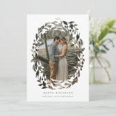 Met de hand uittreksel Wreated Lijst White Holiday Feestdagenkaart (Staand voorkant)