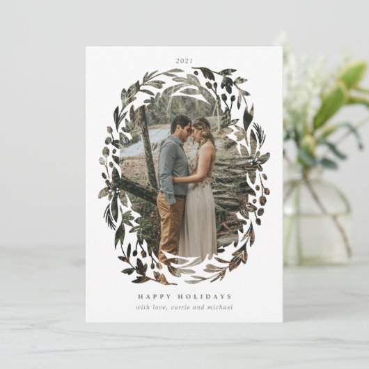 Met de hand uittreksel Wreated Lijst White Holiday Feestdagenkaart (Staand voorkant)