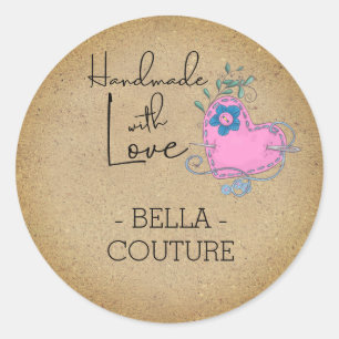 Met de Hand van Liefde Naai Thema Aangepaste Kraft Ronde Sticker