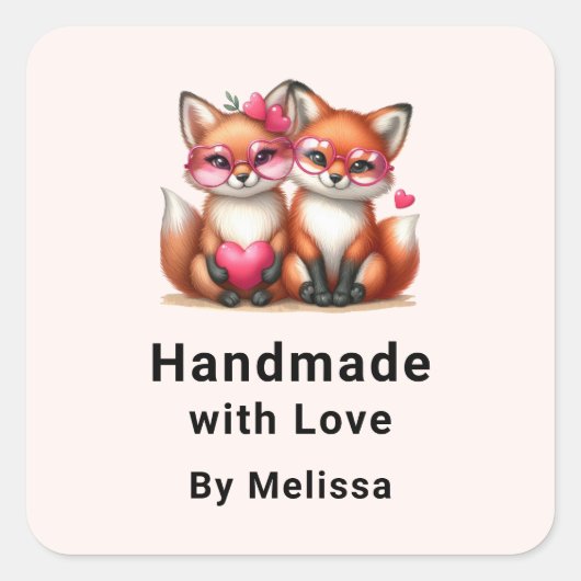 Met de Hand van Liefde Schattige Oranje Vossen Ver Vierkante Sticker (Voorkant)