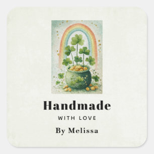 Met de Hand van Liefde Vintage Pot met Goud en Reg Vierkante Sticker