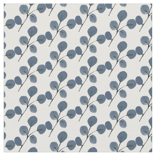 Met de hand watergekleurde Eucalyptus Groene Blauw Stof (Close Up)