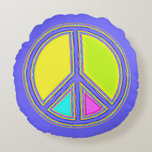 Met de kleuren gevuld PEACE-teken 1 Rond Kussen