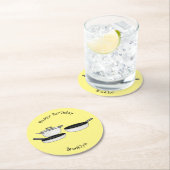 Met de klok mee wordt de illustratie van de cartoo ronde kartonnen onderzetter (Insitu)