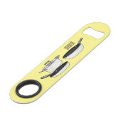 Met de klok mee wordt de illustratie van de cartoo speed flessenopener (Voorkant Gekanteld)