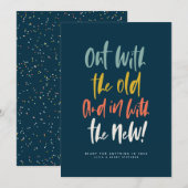 Met de oude, kleurrijke, gelukkige nieuwe jaarkaar feestdagenkaart (Voorkant / Achterkant)