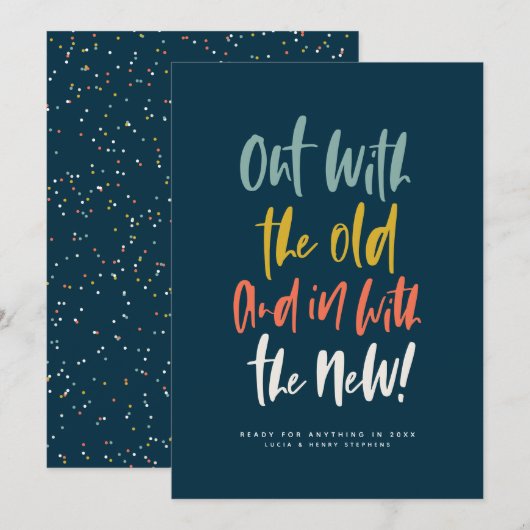 Met de oude, kleurrijke, gelukkige nieuwe jaarkaar feestdagenkaart (Voorkant / Achterkant)