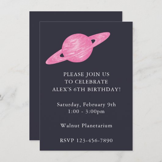 Met de ruimte belaste Planet Party in Blauw en Roz Kaart (Voorkant / Achterkant)