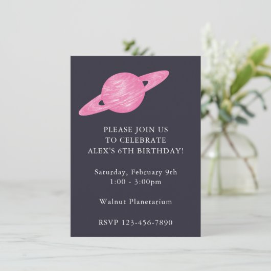 Met de ruimte belaste Planet Party in Blauw en Roz Kaart (Staand voorkant)