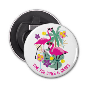 Met de tekst Summer Pickleball 🤩 Tropische Partij Button Flesopener