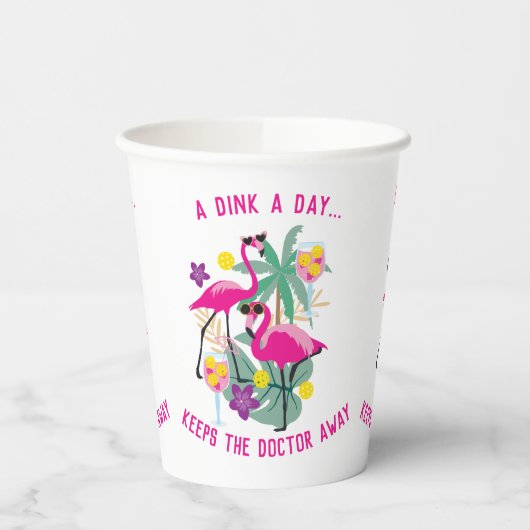 Met de tekst Summer Pickleball 🤩 Tropische Partij Papieren Bekers (Links)