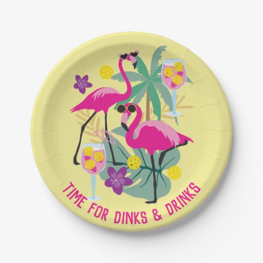 Met de tekst Summer Pickleball 🤩 Tropische Partij Papieren Bordje (Voorkant)