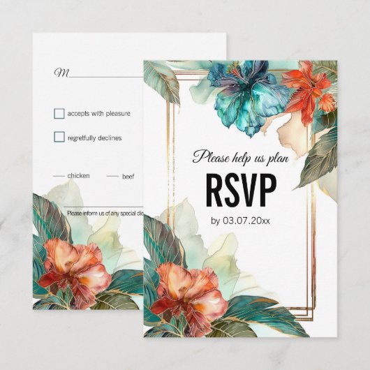 Met dieetkeuze Hibiscus Serenade Paradise RSVP Kaartje (Voorkant / Achterkant)
