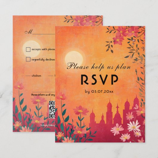 Met dieetkeuze Sunset Serenade Wedding RSVP Kaartje (Voorkant / Achterkant)