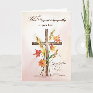 Met diepste medeleven Religieus kruis tarwe herfst Kaart