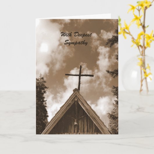 Met diepste sympathie, Old Country Church Sepia Kaart (Gele Bloem)