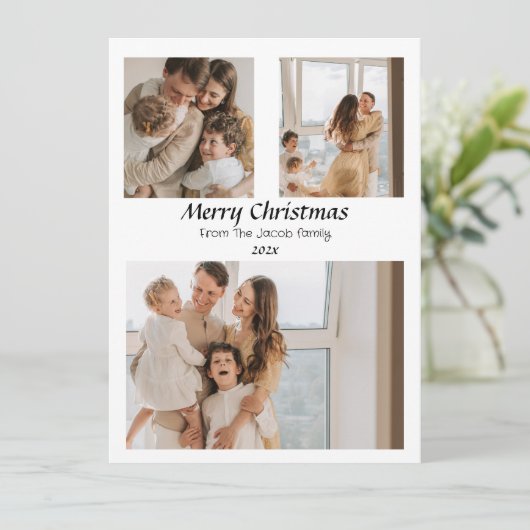 Met drie foto's met Kerstmis feestdagen Feestdagenkaart (Staand voorkant)