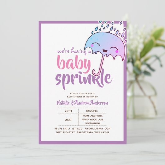 met een Baby-SPRINKLE Kawaii Paarse roze Kaart (Staand voorkant)