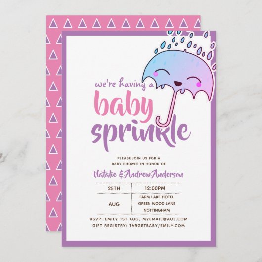 met een Baby-SPRINKLE Kawaii Paarse roze Kaart (Voorkant / Achterkant)