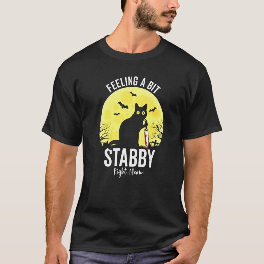 Met een beetje stabby, net zo grappig zwart kat t-shirt (Voorkant)
