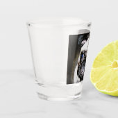 met een blauwe ogen naar beneden shot glas (Links)